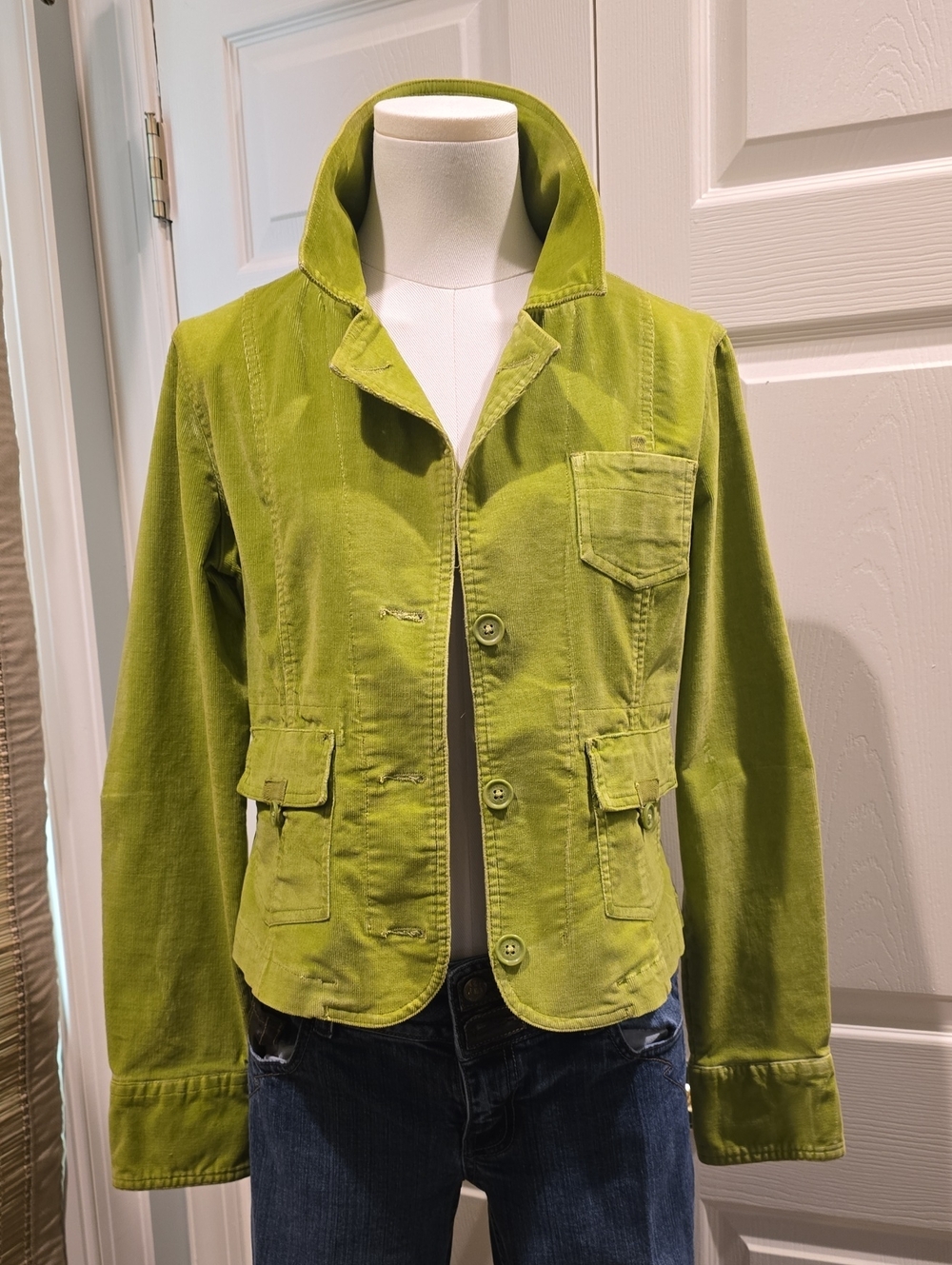 At Last Lime Green Casual Button Jacket